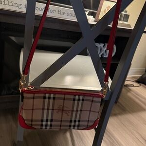 Burberry Red and Plaid Shoulder Bag